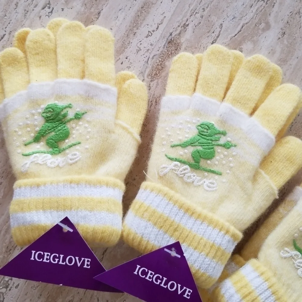 Set of 3 NEW Yellow White Double Layered 2 in 1 Wool Blend Cozy Warm Gloves